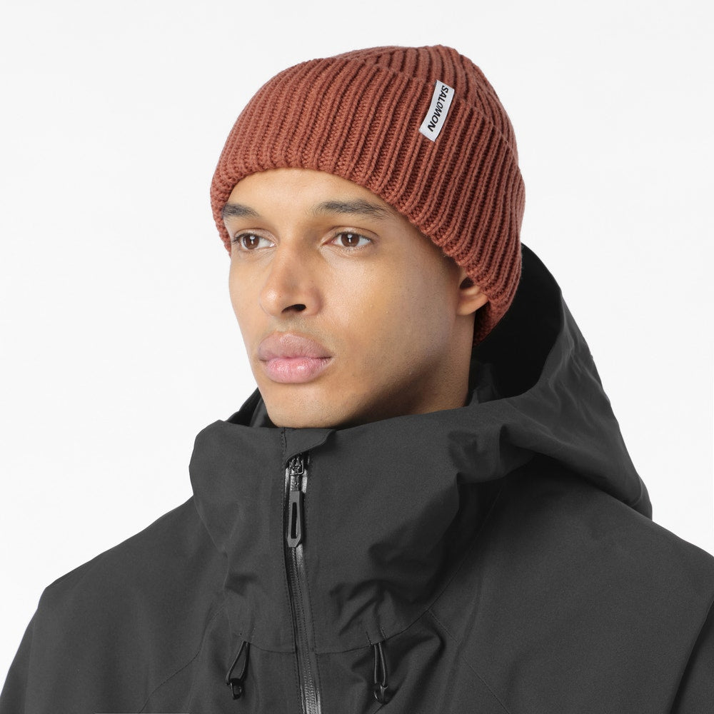 Wool Blend Knit Beanie - Brown