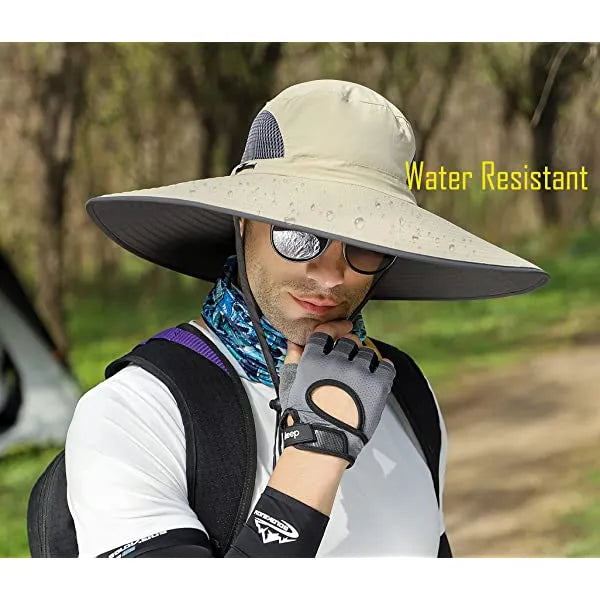Men Wide Brim Sun Hats Upf50+ Waterproof Breathable Bucket Hat For Fishing, Hiking, Camping C06-Army Green Ink