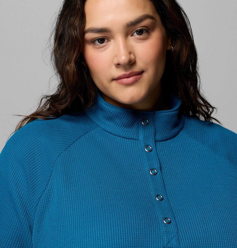 Women's Plus Waffle-Knit Half-Snap Shirt - Gray