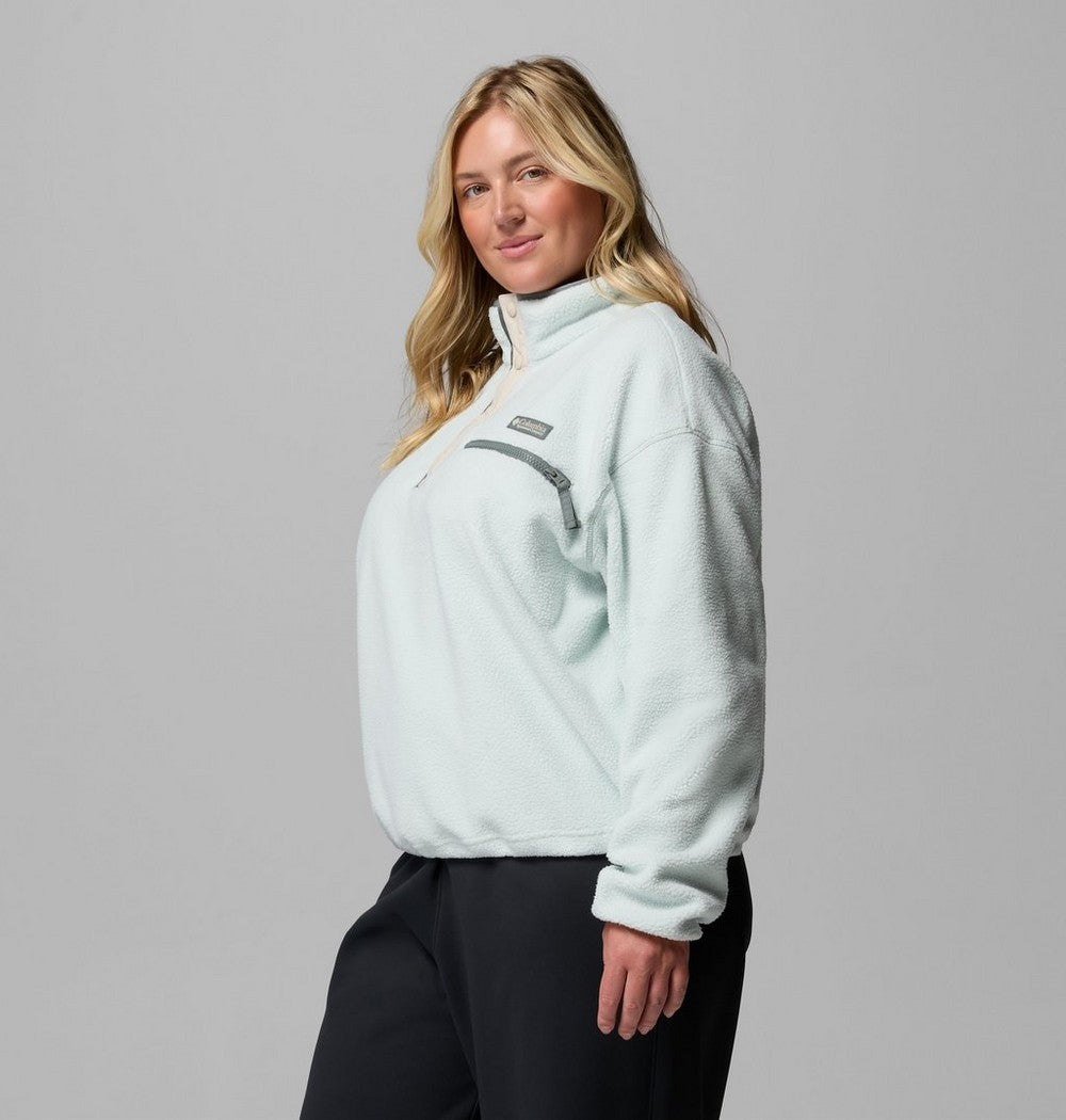Women's Plus Cropped Sherpa Half-Snap Pullover - Tan