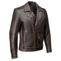 Men's Lapel Collar Leather Motorcycle Jacket - Brown