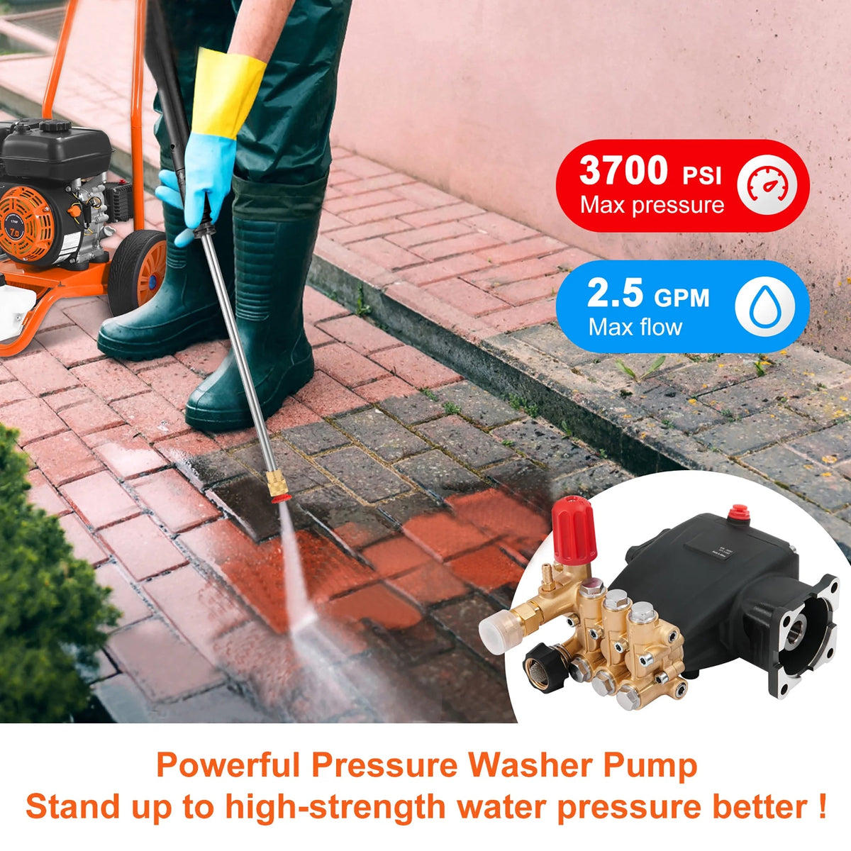 KFFKFF Triplex Pressure Washer Pump, 3/4 in Shaft, 3700 PSI, 2.5 GPM - KPD2110G