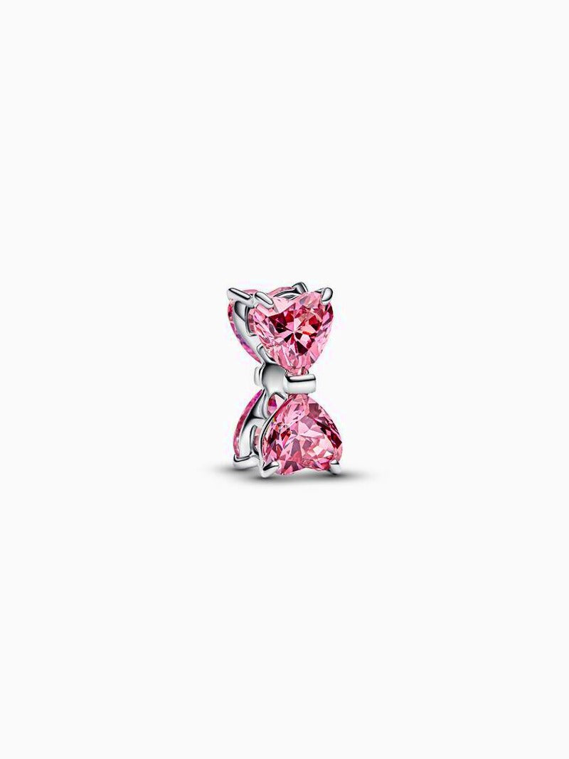 Pink Stone Bow Charm - Silver