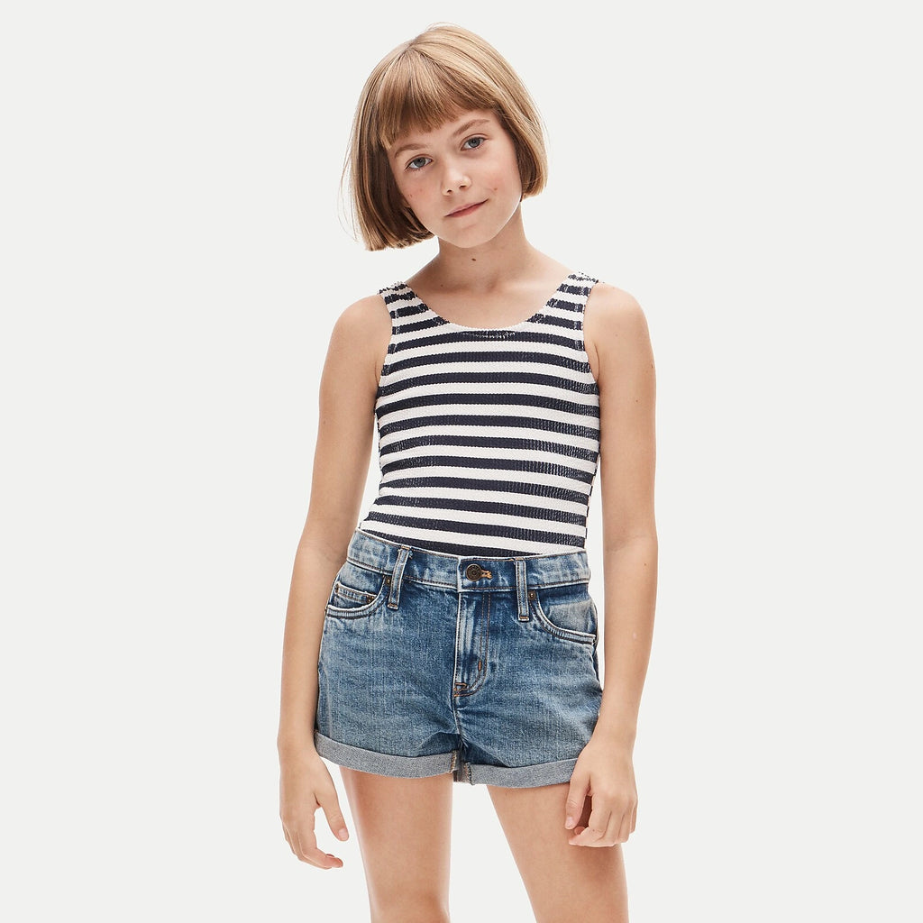 Girls' Stretch Denim Cuffed Shorts - Blue