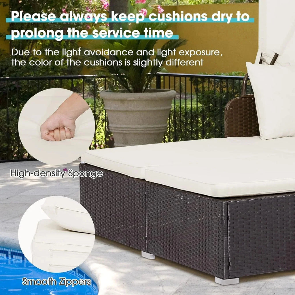 RELAX4LIFE Patio Daybed With Canopy, Cushions, 4 Pillows And 2 Side Trays, Turquoise - B0BYSN7GC7