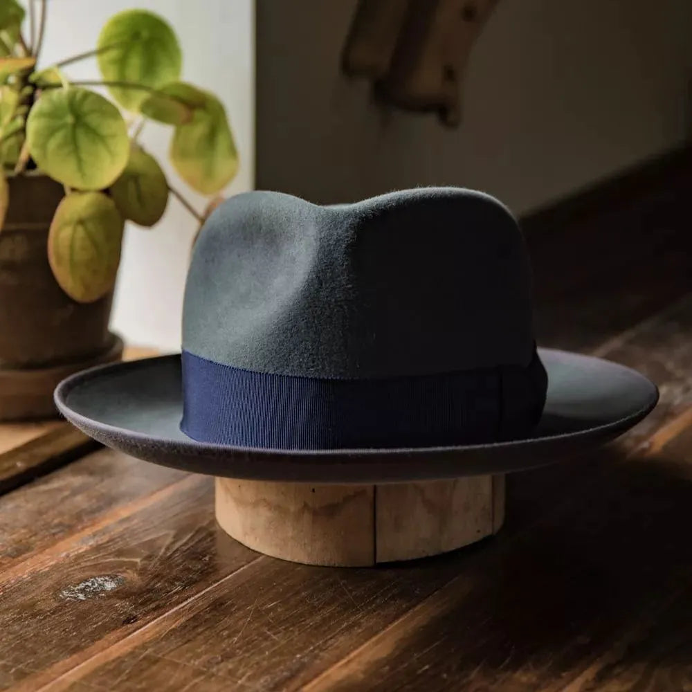 Bespoke Handmade Fedora - Special Hat Band-Gray-Navy