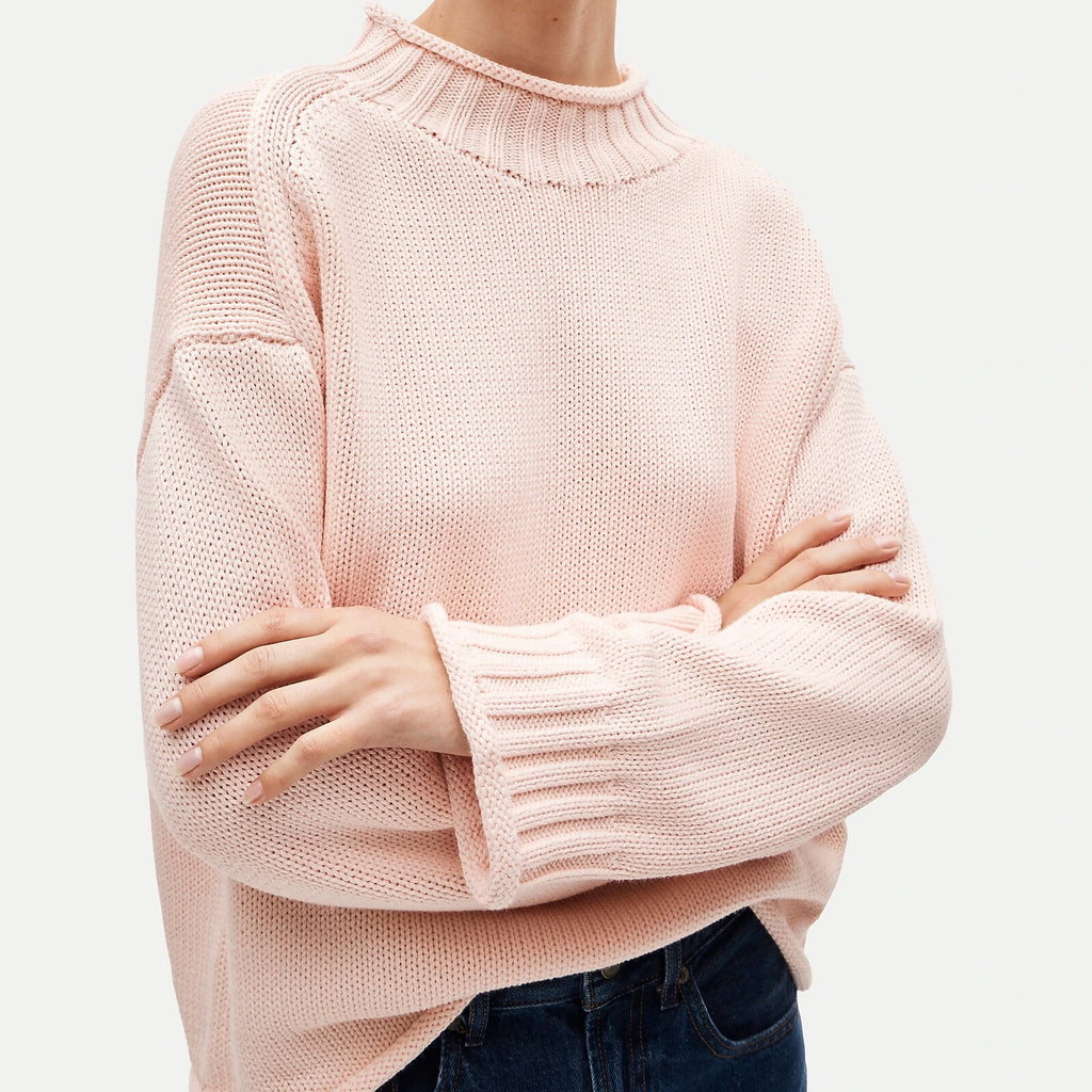 Women's Rolled-Neck Cotton Sweater - Lavender
