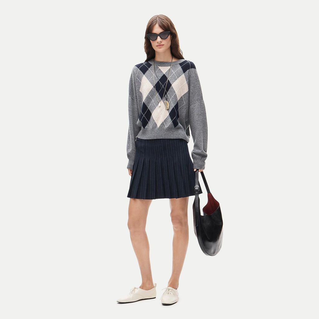 Cashmere Blouson-Sleeve Argyle Sweater