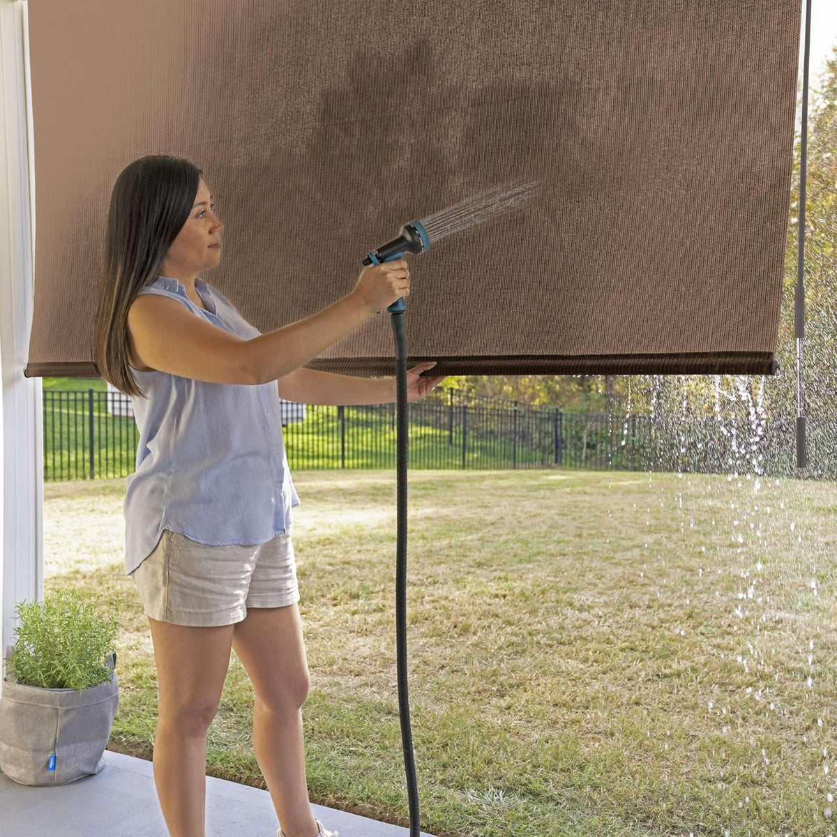 Coolaroo Outdoor Roller Shade With Wand - 10ft x 8ft Walnut