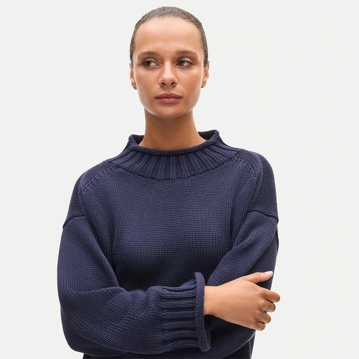 Women's Rolled-Neck Cotton Sweater - Lavender