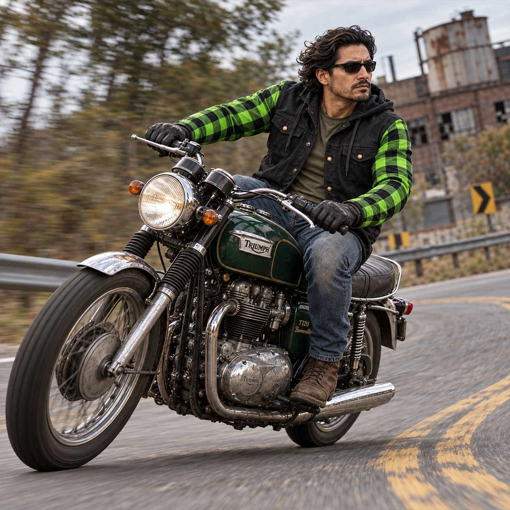 Men's Armored Denim Hooded Jacket - Black/Green