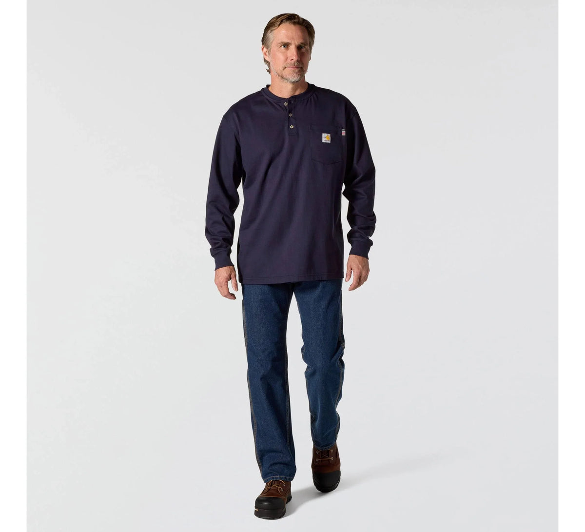 Men's Flame-Resistant Long Sleeve Henley - Navy