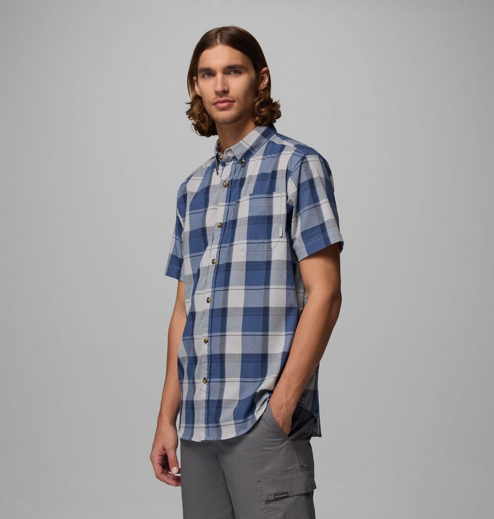 Men's Stretch Short Sleeve Plaid Shirt - Navy