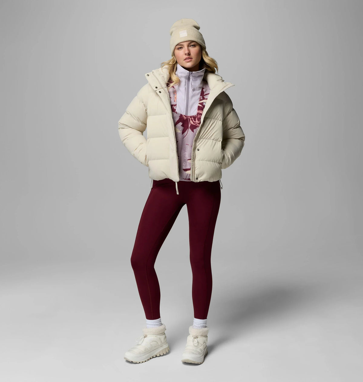 Women's Hooded Down Puffer Jacket - Grey