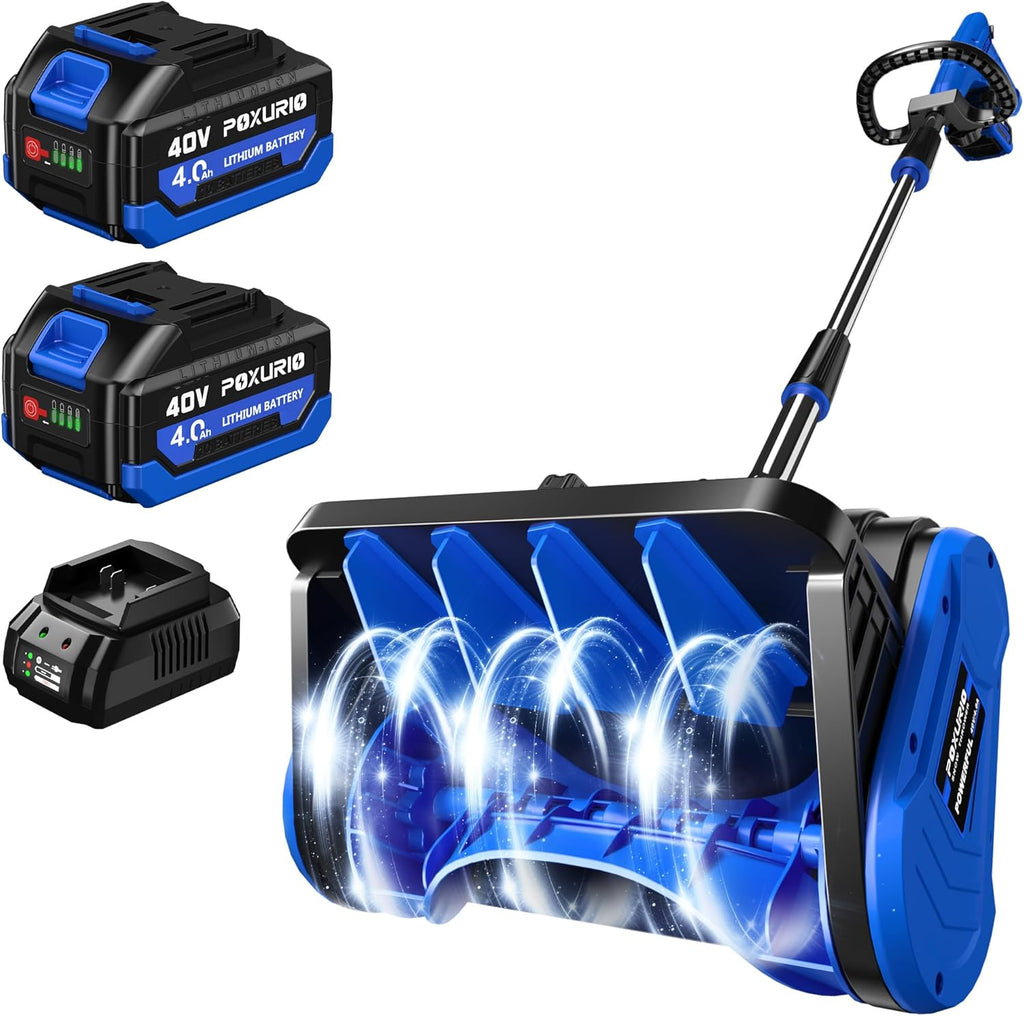 POXURIO 40V Cordless Snow Shovel, 13 Inch Width, 6 Inch Depth, 2 x 4.0Ah Batteries