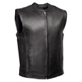 Men's Naked Cowhide Motorcycle Vest - Black