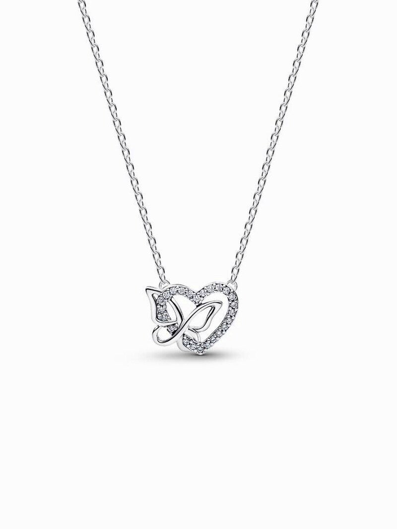 Sterling Silver Heart Butterfly Pendant Necklace