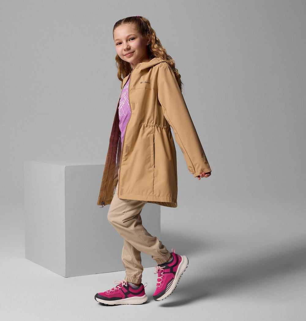 Girls' Long Waterproof Rain Jacket - Black