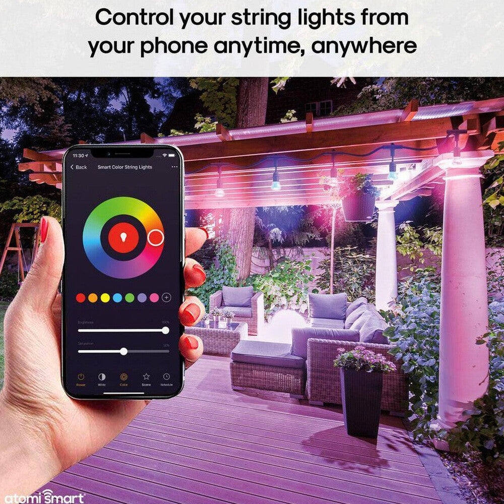 Atomi Smart WiFi Color String Lights, 24ft Waterproof LED - Alexa/Google Compatible