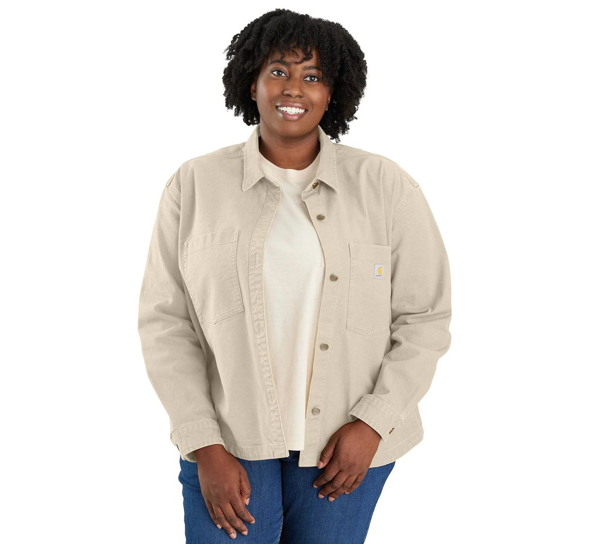 Women's Stretch Cotton Canvas Overshirt - Oat