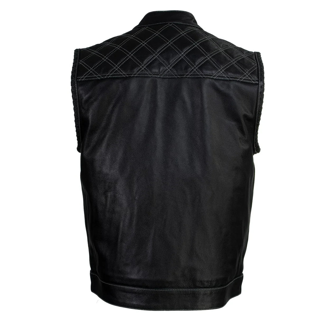 Men's Leather Motorcycle Vest - Black