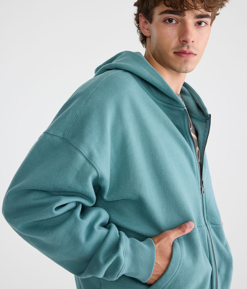 Boxy Full-Zip Fleece Hoodie - Blue Coral