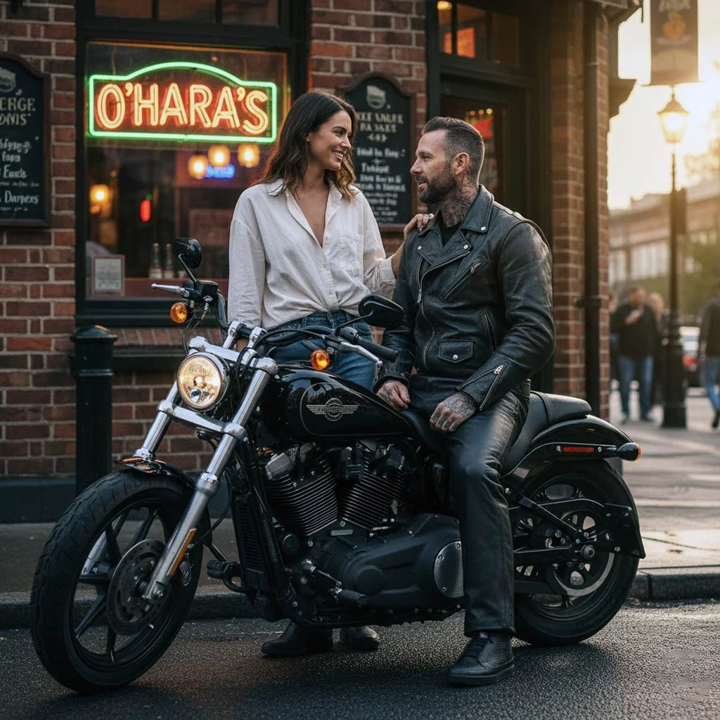Men's Leather Motorcycle Pants - Black