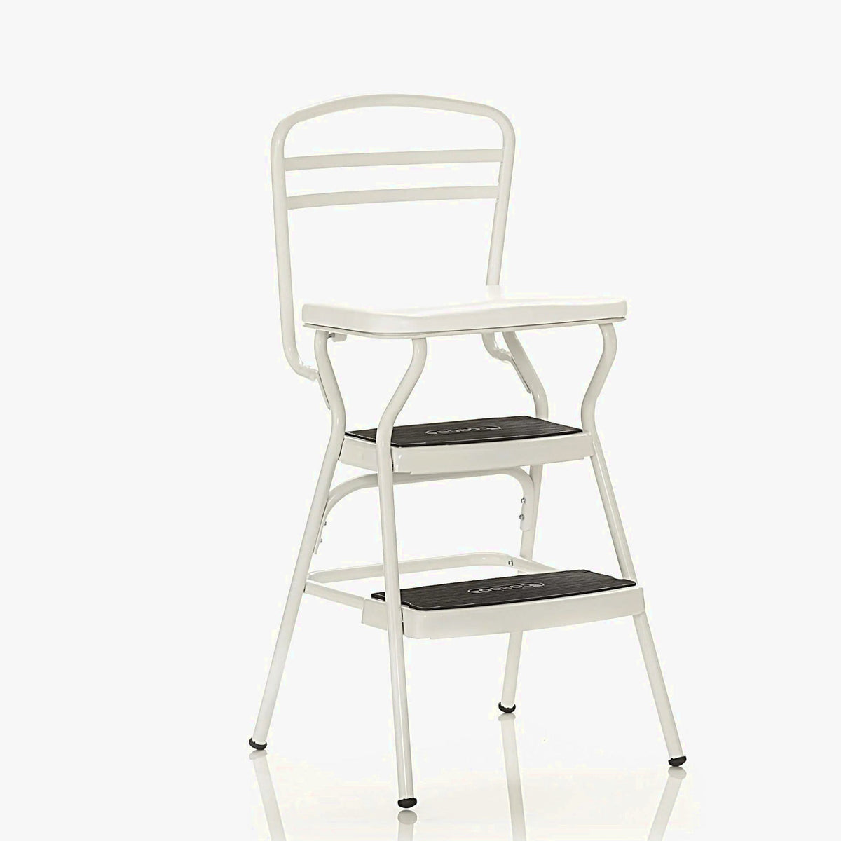 COSCO Stylaire Retro Chair And Step Stool With Flip-Up Seat - White, One Pack