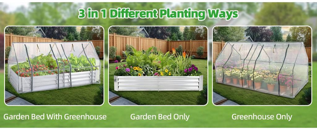 Galvanized Raised Garden Bed With Mesh Greenhouse Cover, 6 x 3 x 3 FT - 2 Roll-Up Doors