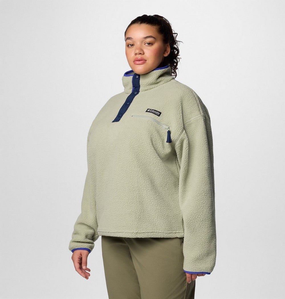 Women's Plus Cropped Sherpa Half-Snap Pullover - Tan
