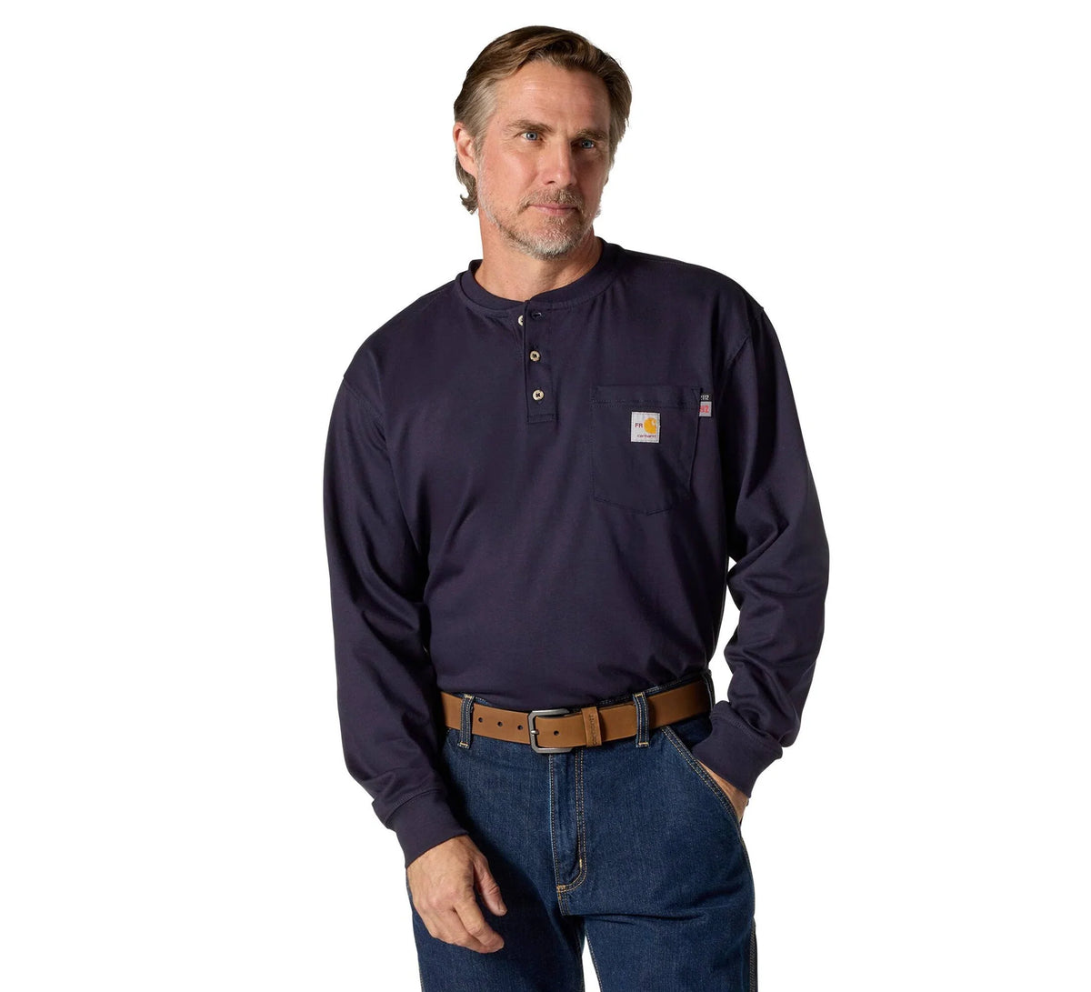 Men's Flame-Resistant Long Sleeve Henley - Navy