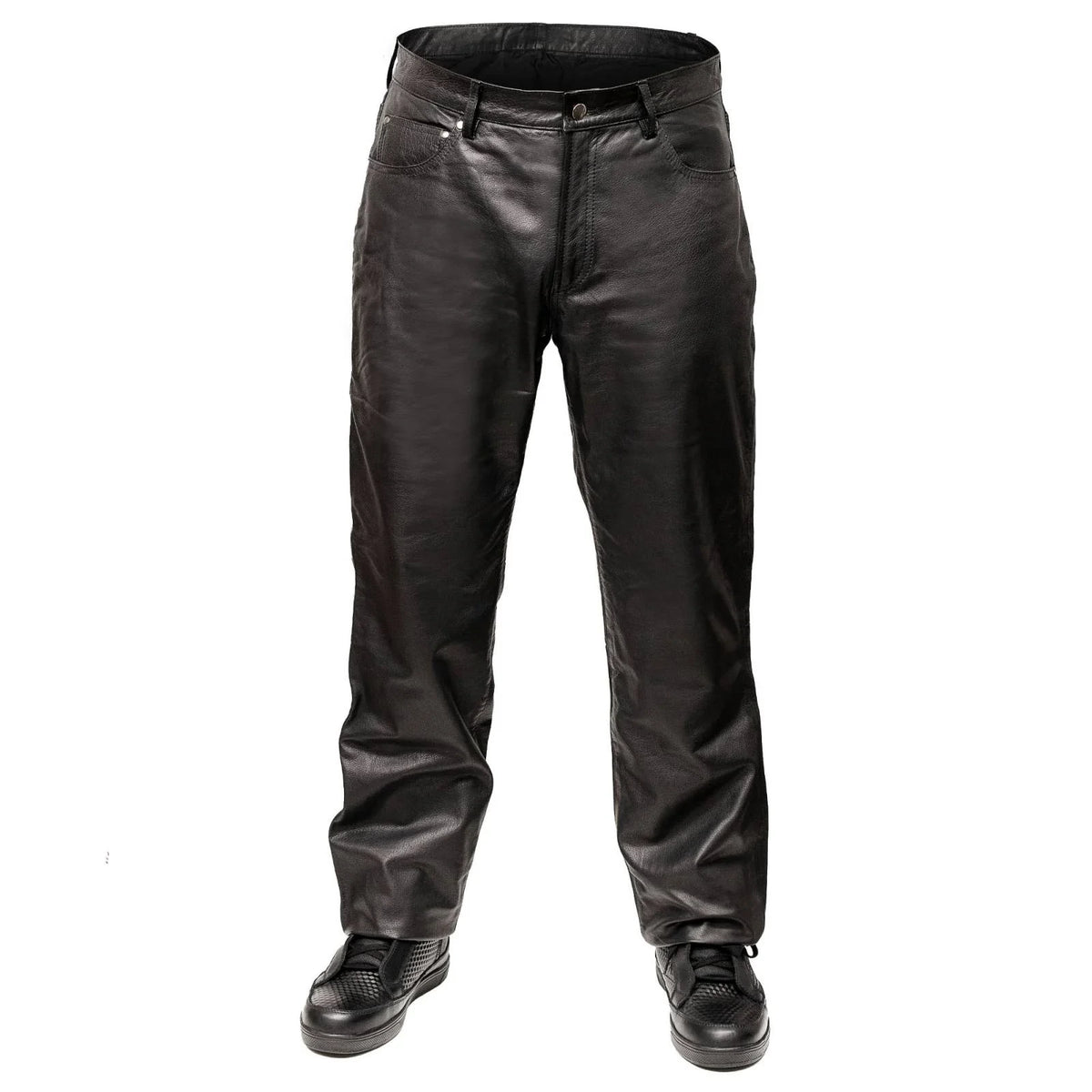 Men's Leather Motorcycle Pants - Black