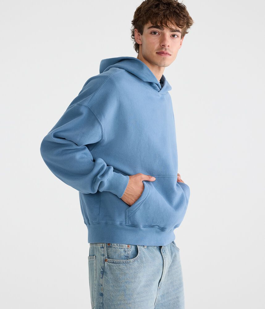Men's Boxy Pullover Fleece Hoodie - Blue