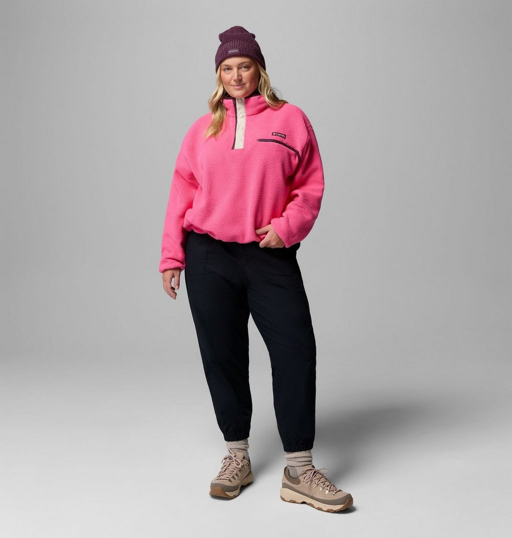 Women's Plus Cropped Sherpa Half-Snap Pullover - Tan