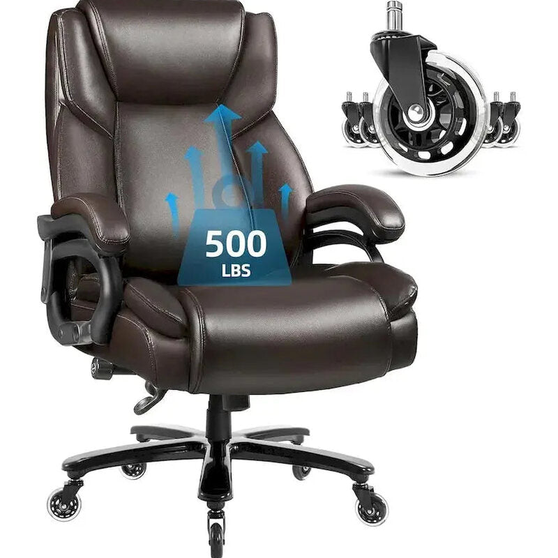 Bossin Big & Tall Executive Office Chair, 500-lb Capacity, PU Leather - Adjustable Lumbar Support