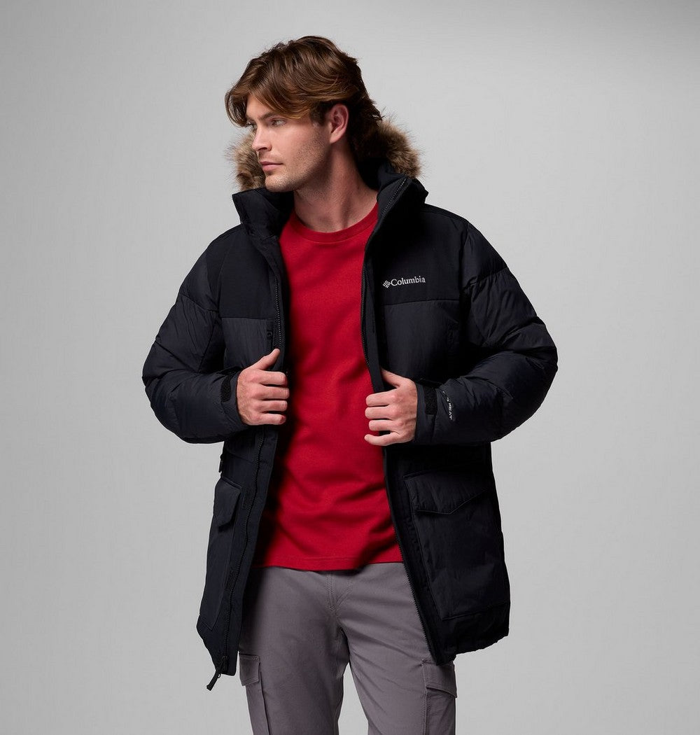 Men's Hooded Insulated Parka - Brown Black