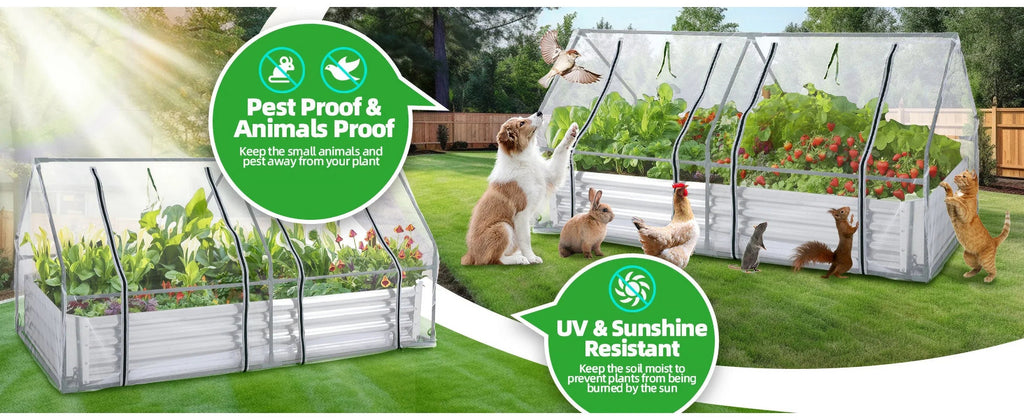 Galvanized Raised Garden Bed With Mesh Greenhouse Cover, 6 x 3 x 3 FT - 2 Roll-Up Doors