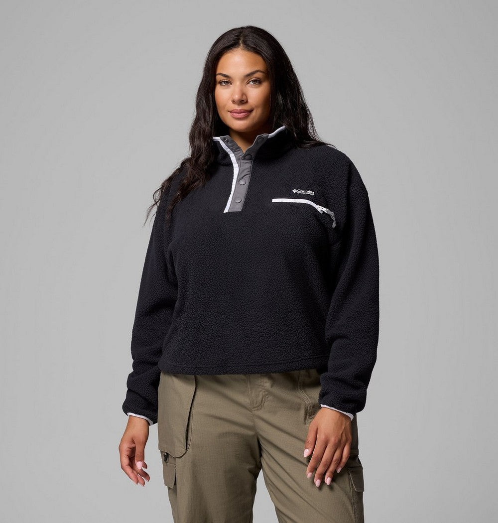 Women's Plus Cropped Sherpa Half-Snap Pullover - Tan