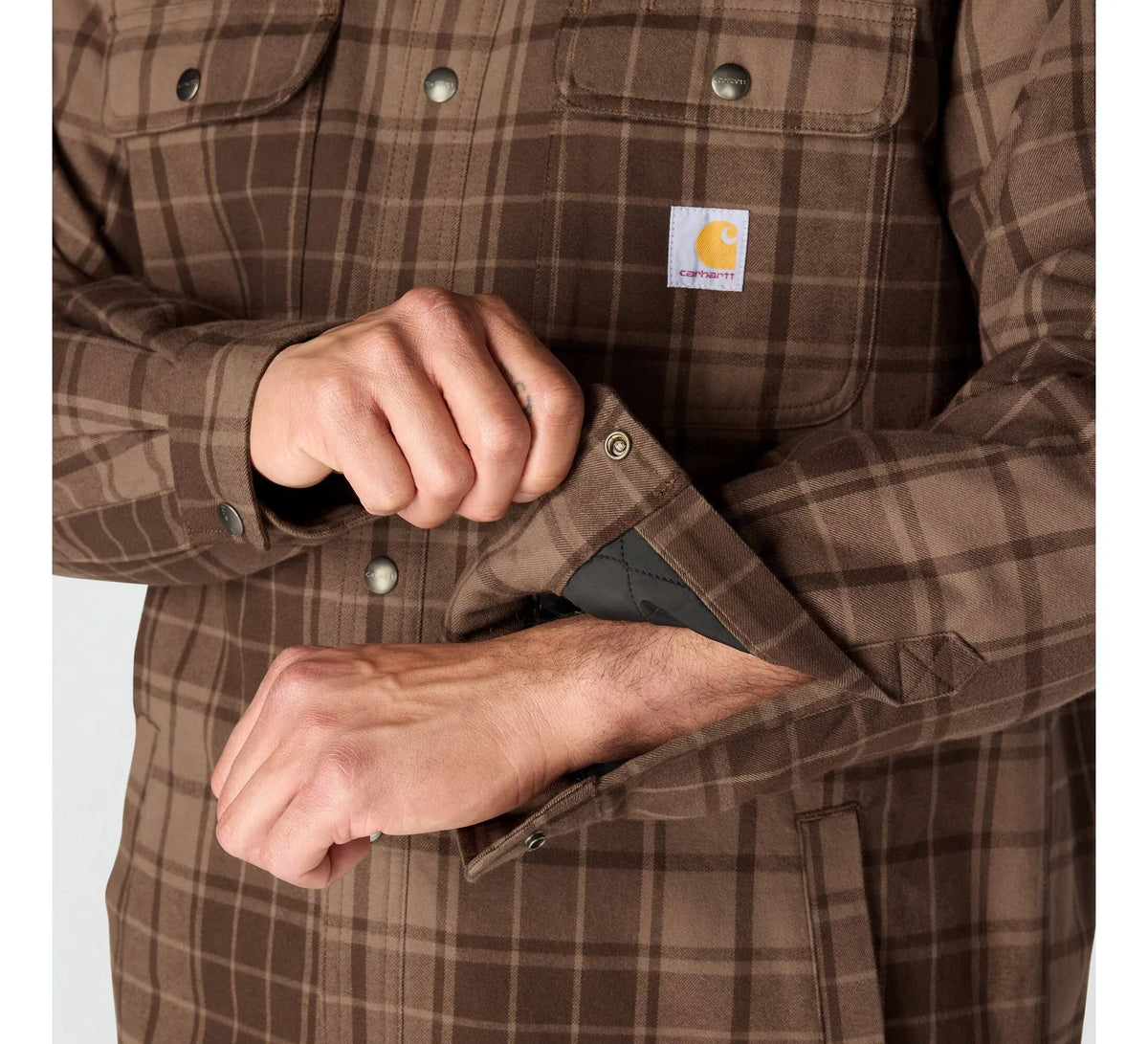 Men's Sherpa-Lined Plaid Shirt Jacket - Brown