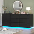 Floating Black 9-Drawer Dresser With LED Light And Power Outlet