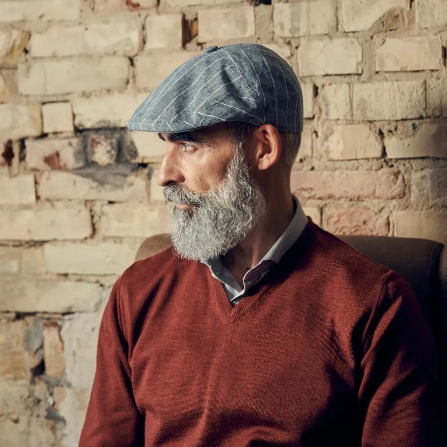 Blue & White Striped Moda Flat Cap