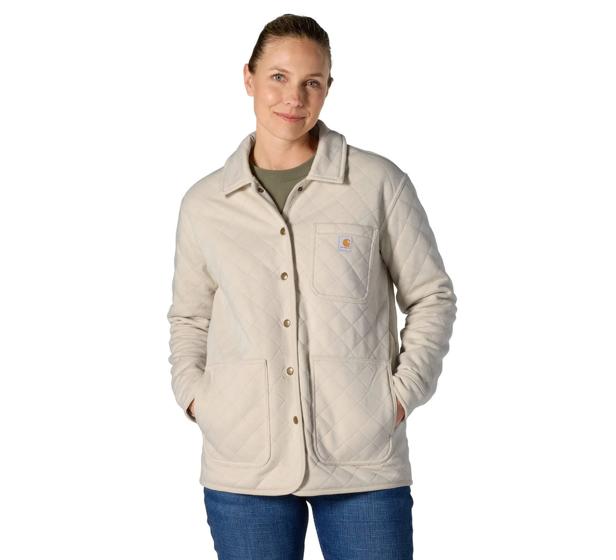 Women's Quilted Fleece Shirt Jacket - Oatmeal