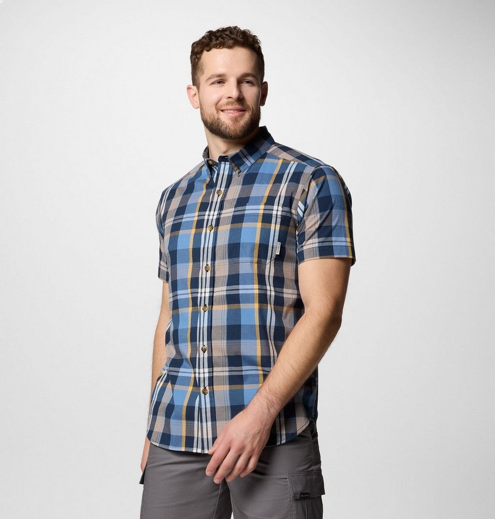 Men's Stretch Short Sleeve Plaid Shirt - Navy
