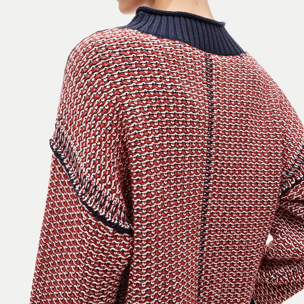 Reversible Cotton Tweed-Stitch Sweater - Blue