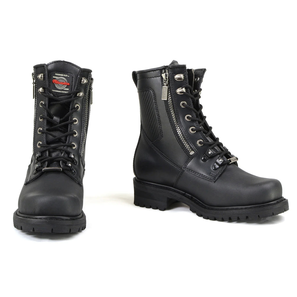Men's Lace-Up Motorcycle Boots - Black
