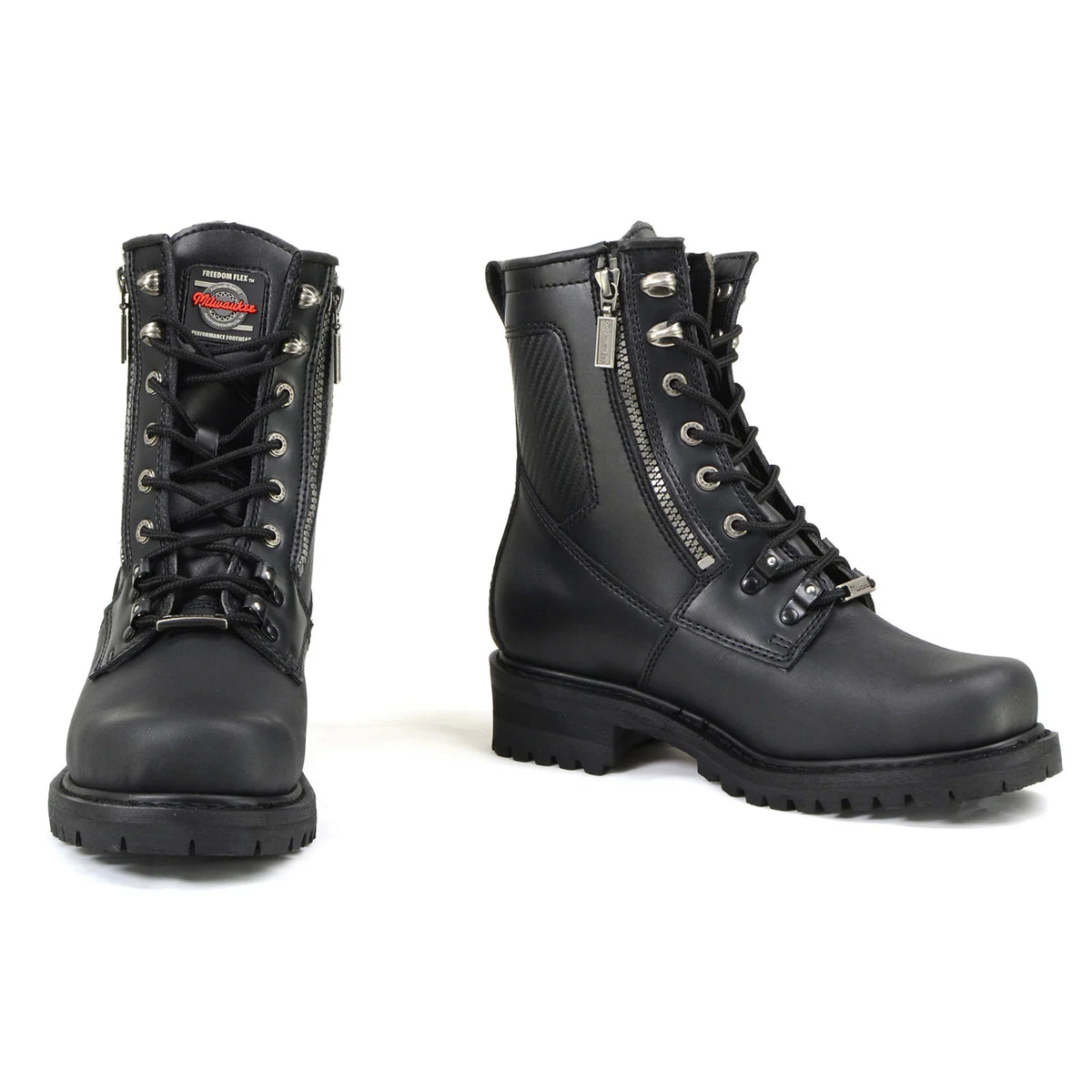 Men's Lace-Up Motorcycle Boots - Black