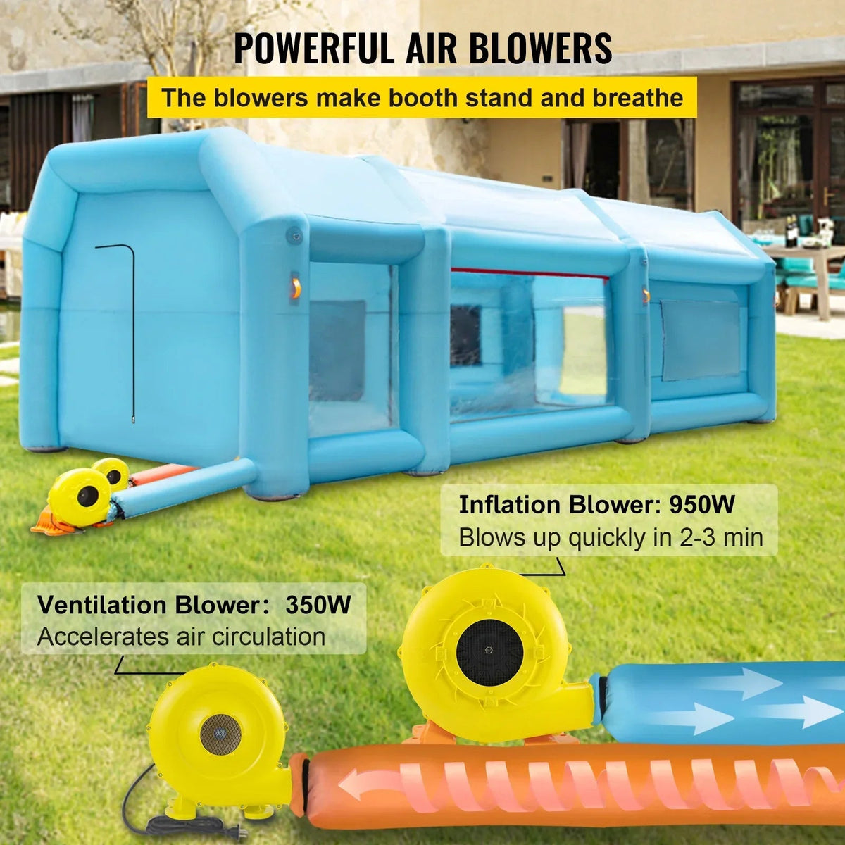 BENTISM Inflatable Car Paint Booth 26x15x10FT With Filter System And 2 Blowers
