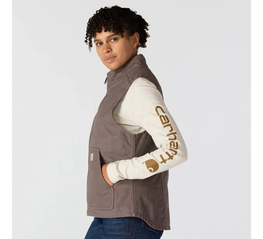 Women's Sherpa-Lined Mock Neck Vest - Taupe