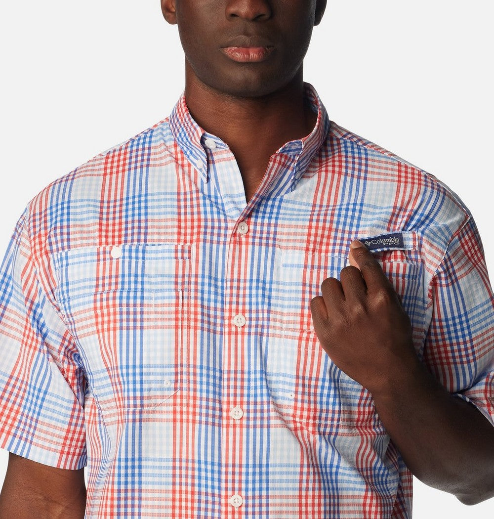Men's Vented Short-Sleeve Fishing Shirt - Green Gingham