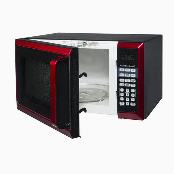 Hamilton Beach Microwave Oven 0.9 Cu. Ft., 900W, Red Stainless Steel